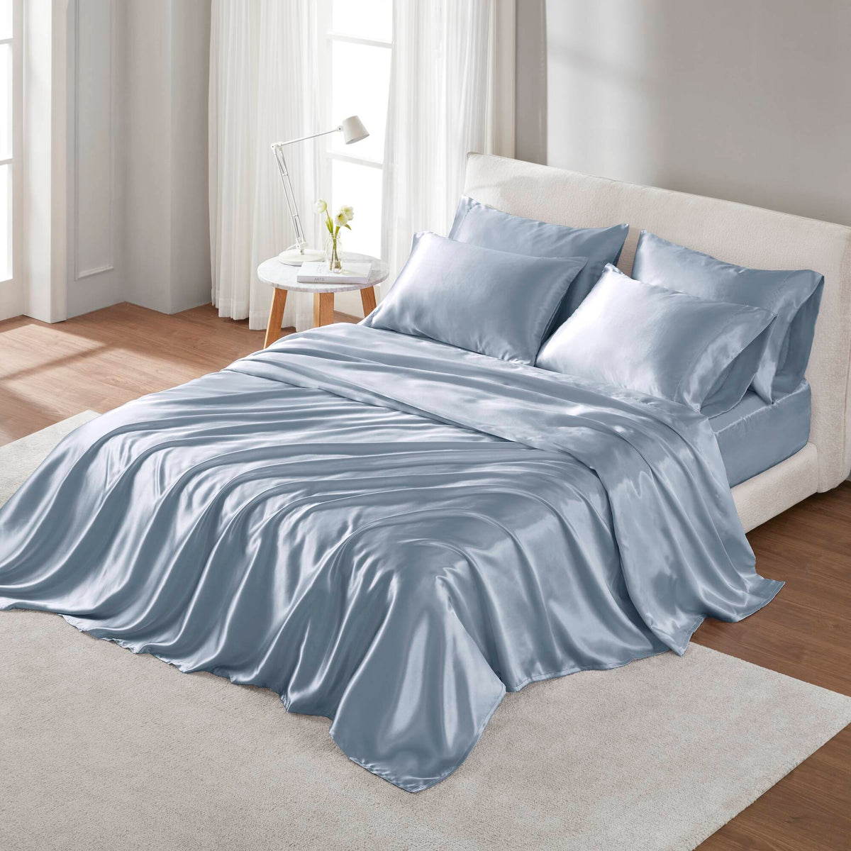 Bed Sheet Set, Satin for Master Bedrooms, Guest Beds and Daily Use, 6 Sizes and 12 Colors, Designed for Everyday Home Use image 27