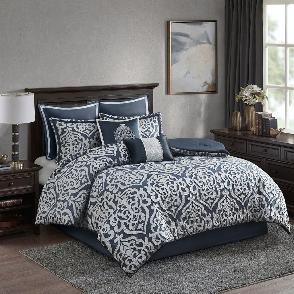 Bed Comforter, Odette 8 Piece Jacquard Set, Machine-Washable Care, Hypoallergenic Comfort for Year-Round Bedroom Comfort and Restful Sleep image 27