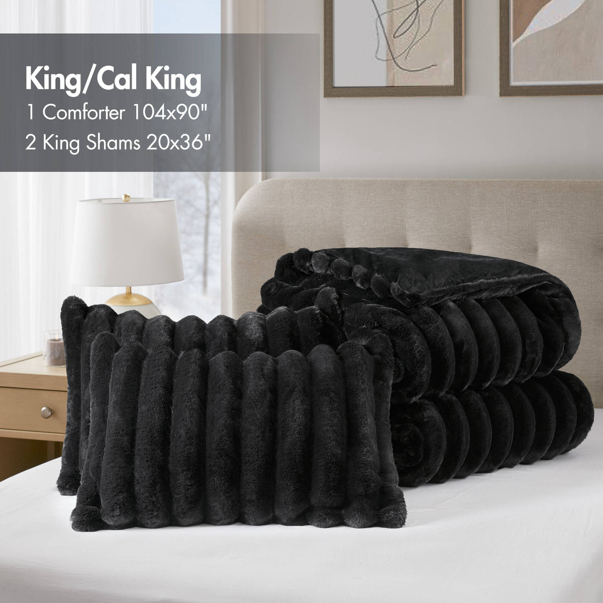 Bed Comforter, Jasmine Ultrasoft Faux Fur Ribbed Set, Lightweight Design for Year-Round Bedroom Comfort and Restful Sleep image 28