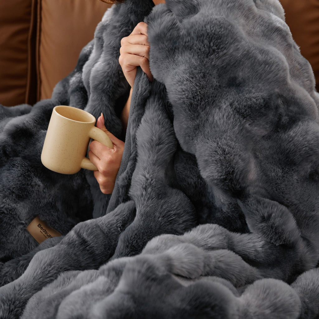 Cozy Throw Blanket, Bubble Faux Fur, Machine-Washable Care for Living Rooms, Bedrooms and Everyday Lounging, 3 Sizes and 11 Colors image 28