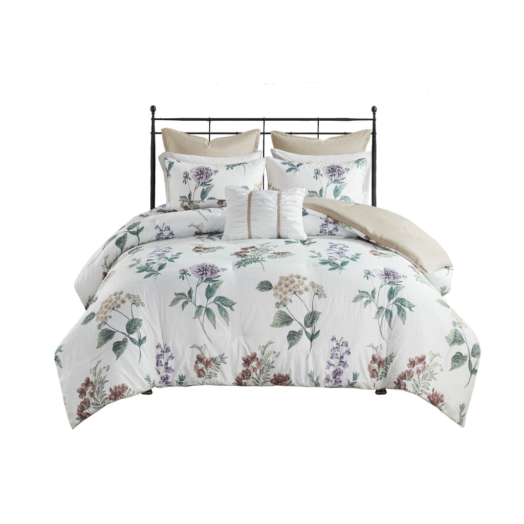 Bed Comforter, Zennia 7 Piece Printed Seersucker Set, Machine-Washable Care for Year-Round Bedroom Comfort and Restful Sleep image 28