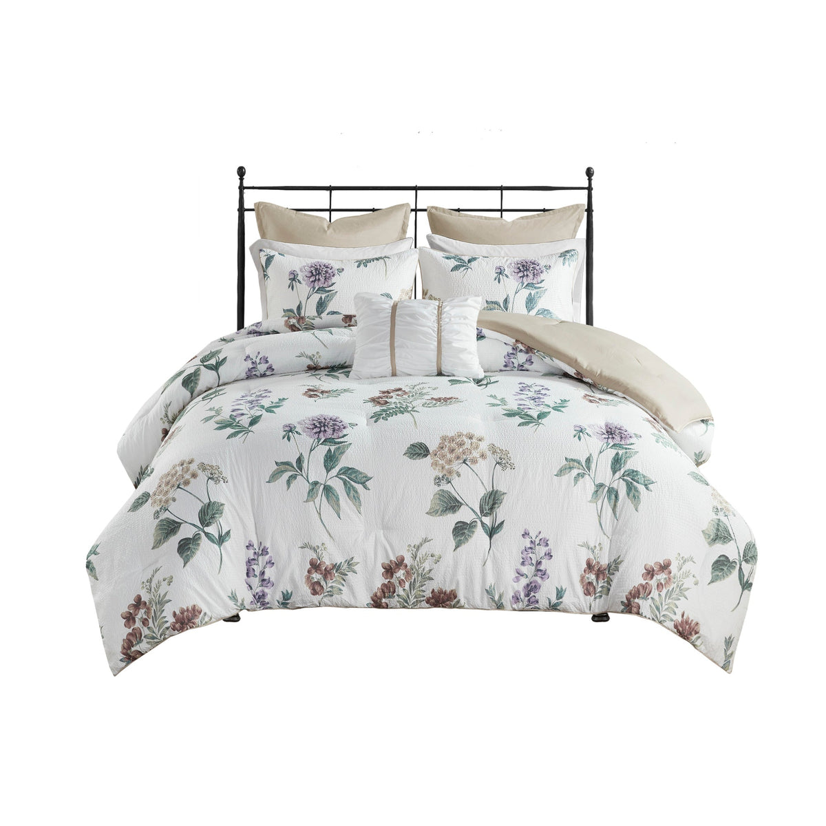 Bed Comforter, Zennia 7 Piece Printed Seersucker Set, Machine-Washable Care for Year-Round Bedroom Comfort and Restful Sleep image 28