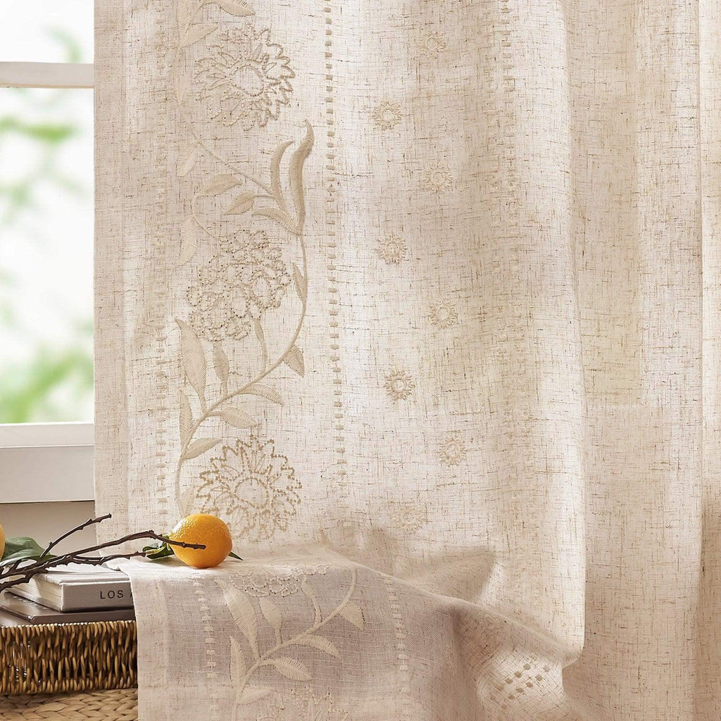 Window Curtain, Hydrangea Embroidered Linen Curtains (2 for Bedrooms, Living Rooms and Home Privacy, 6 Sizes and 6 Colors image 28