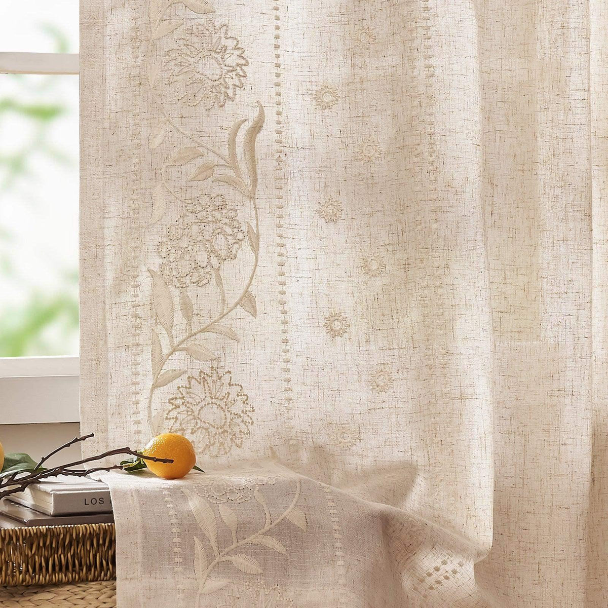 Window Curtain, Hydrangea Embroidered Linen Curtains (2 for Bedrooms, Living Rooms and Home Privacy, 6 Sizes and 6 Colors image 28