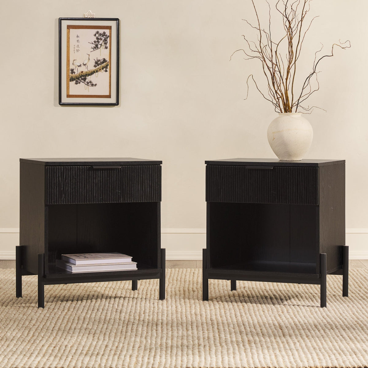 Nightstand, Paris Modern Scandinavian Reeded for Bedside Storage, Bedroom Organization and Guest Rooms, 2 Sizes and 3 Colors image 29