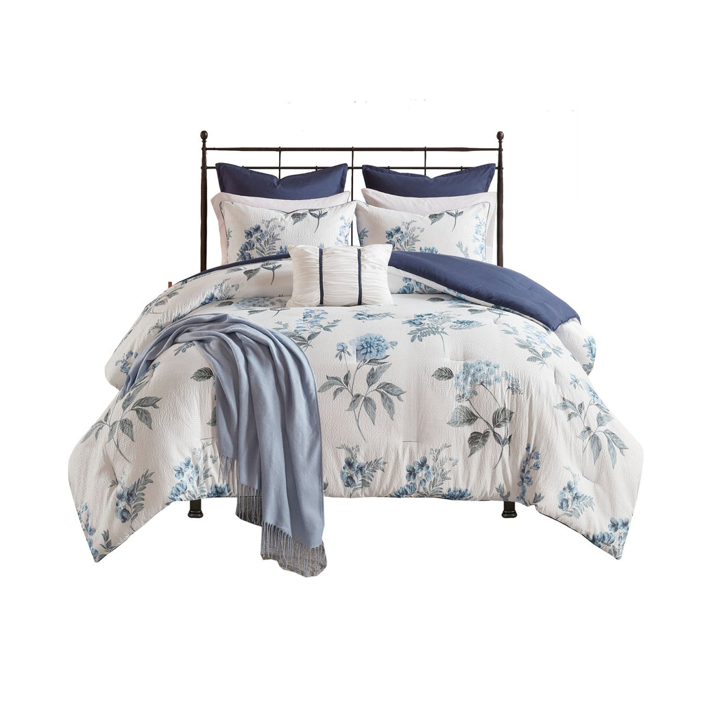 Bed Comforter, Zennia 7 Piece Printed Seersucker Set, Machine-Washable Care for Year-Round Bedroom Comfort and Restful Sleep image 29