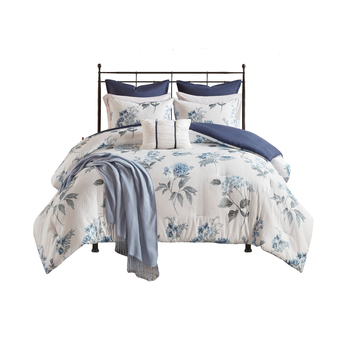 Bed Comforter, Zennia 7 Piece Printed Seersucker Set, Machine-Washable Care for Year-Round Bedroom Comfort and Restful Sleep image 29