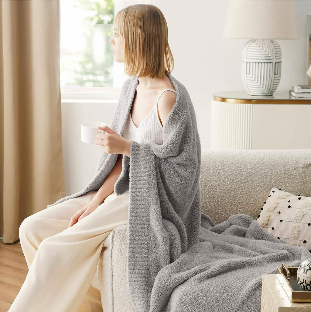 Cozy Throw Blanket, Feather Yarn, Lightweight Design, Machine-Washable Care for Sofas, Beds and Relaxing at Home, 2 Sizes and 12 Colors image 29