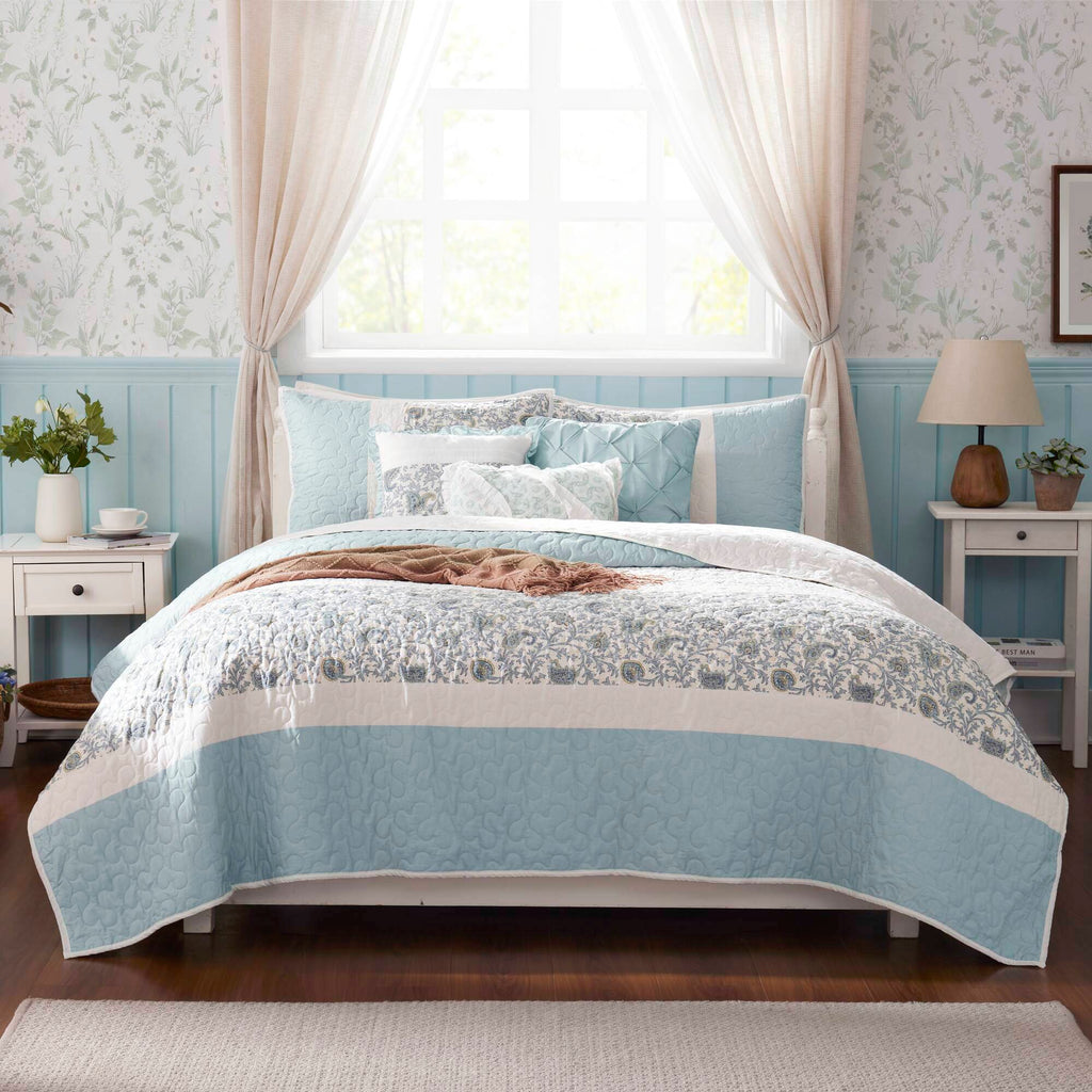 Cozy Throw Blanket, Dawn 6 Piece Cotton Percale Quilt Set, Machine-Washable Care for Sofas, Beds and Relaxing at Home, 2 Sizes and 5 Colors image 29