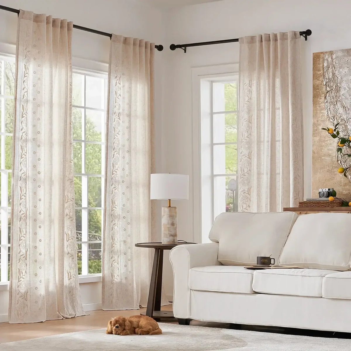 Window Curtain, Hydrangea Embroidered Linen Curtains (2 for Bedrooms, Living Rooms and Home Privacy, 6 Sizes and 6 Colors image 29