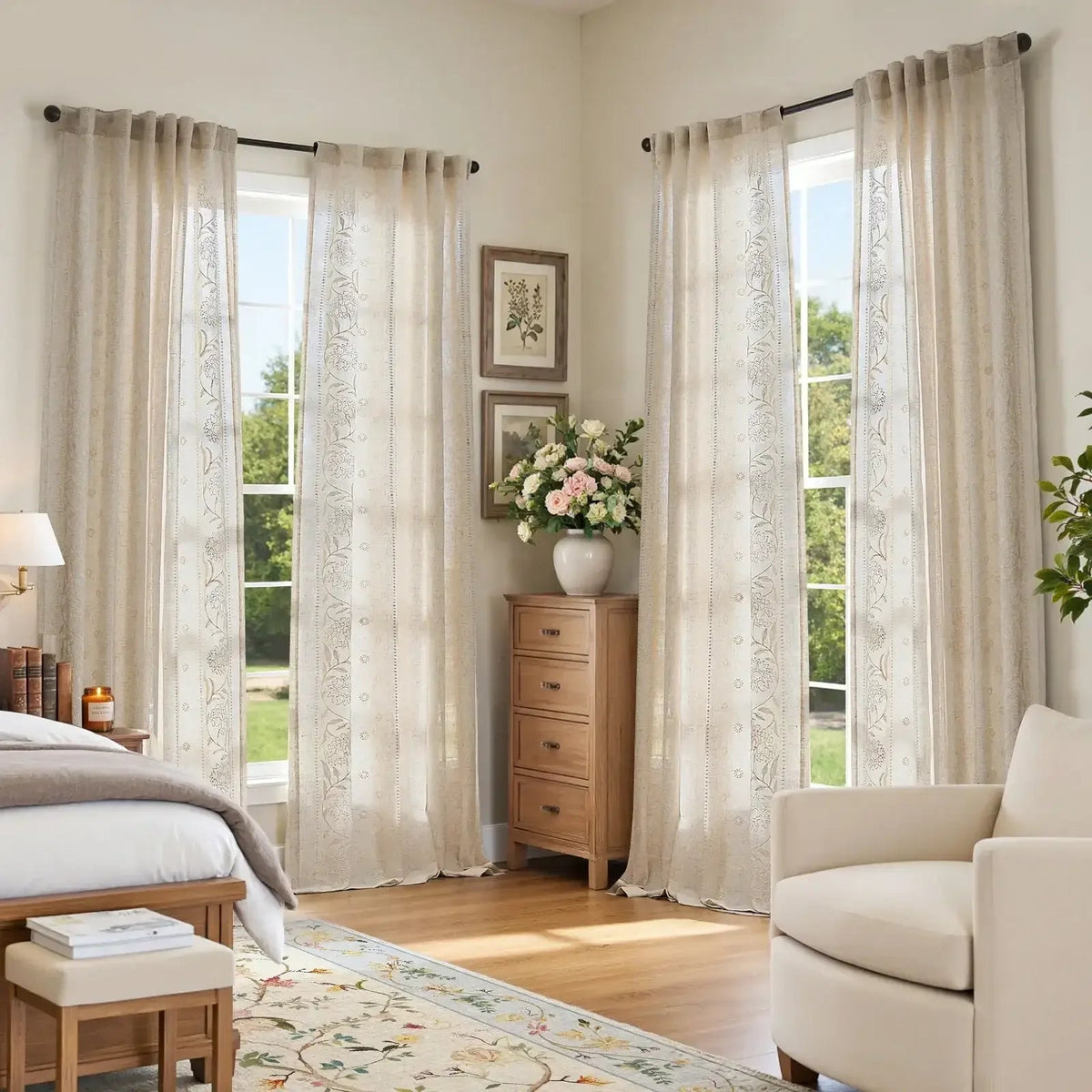 Window Curtain, Hydrangea Embroidered Linen Curtains (2 for Bedrooms, Living Rooms and Home Privacy, 6 Sizes and 6 Colors image 30