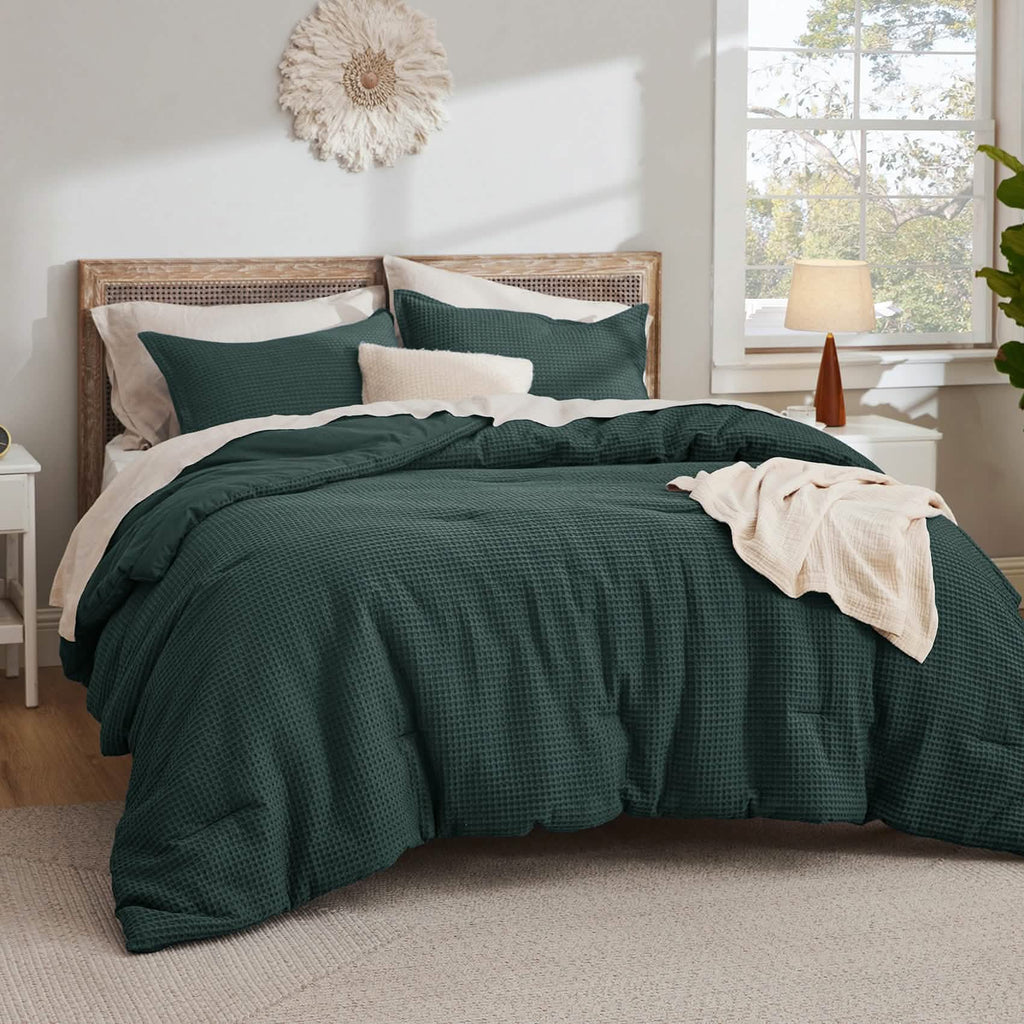 Bed Comforter, Cotton Waffle Weave Set, Breathable Construction for Everyday Bedding and Comfortable Sleep, 5 Sizes and 12 Colors image 31
