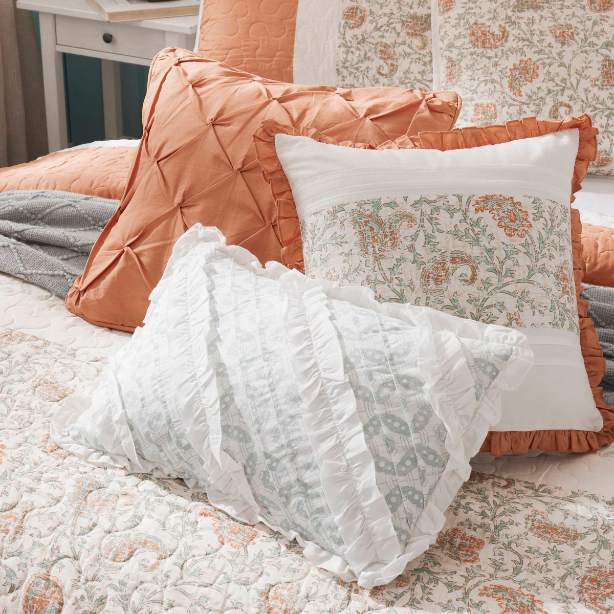 Cozy Throw Blanket, Dawn 6 Piece Cotton Percale Quilt Set, Machine-Washable Care for Sofas, Beds and Relaxing at Home, 2 Sizes and 5 Colors image 31