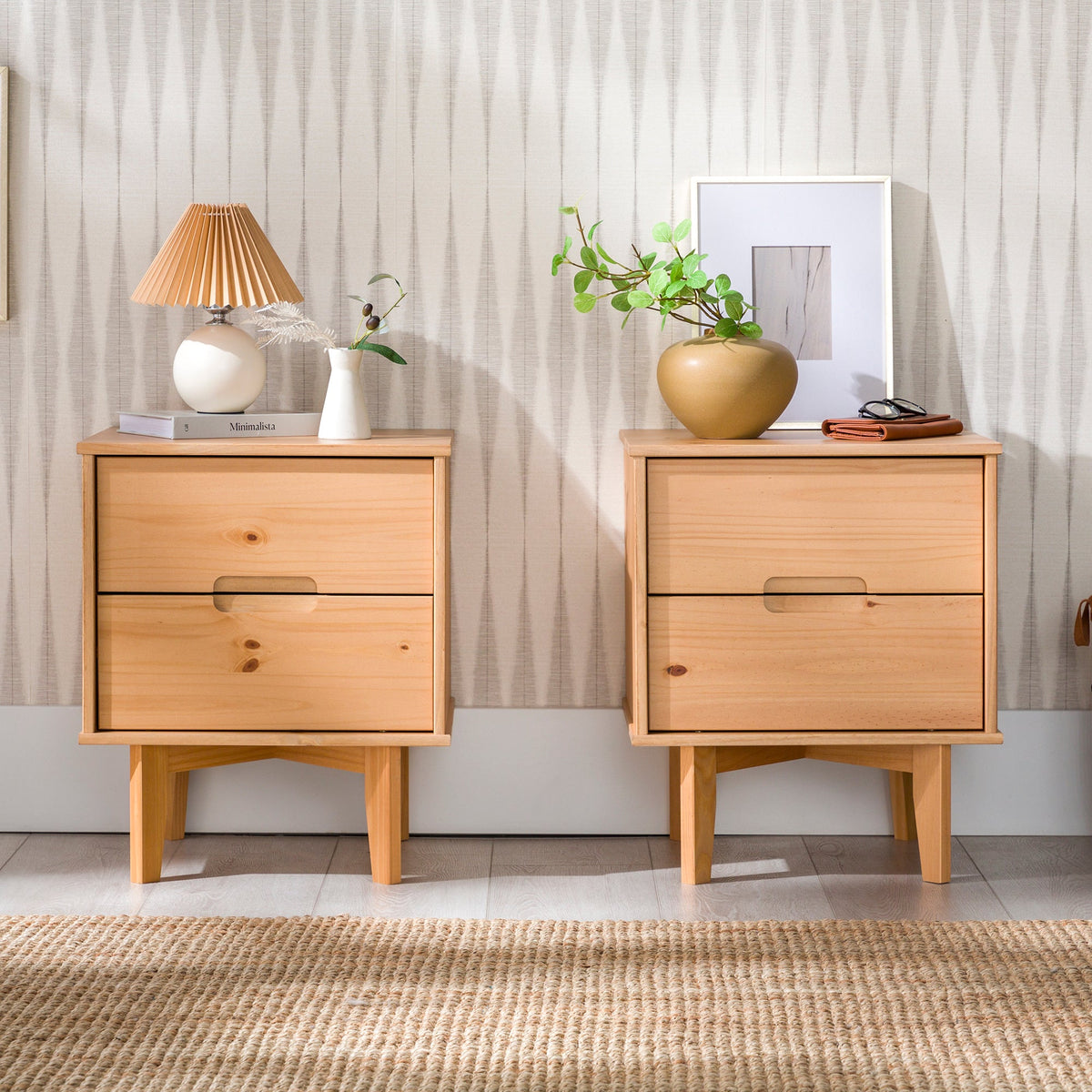 Nightstand, Sloane Mid Century Modern Solid Wood, Lightweight Design for Bedside Storage, Bedroom Organization and Guest Rooms image 31