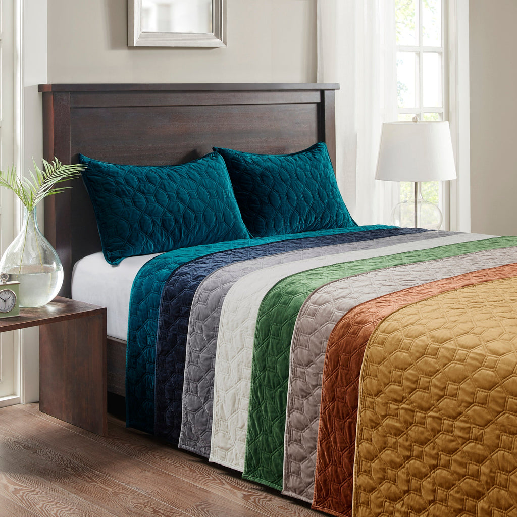 Cozy Throw Blanket, Harper 3 Piece Velvet Quilt Set, Machine-Washable Care for Sofas, Beds and Relaxing at Home, 2 Sizes and 7 Colors image 31