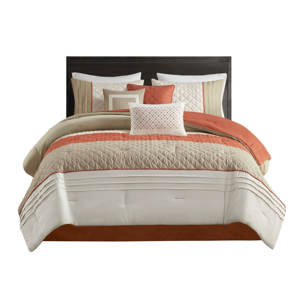 Bed Comforter, Jenson 7 Piece Color Block Stripe Set, Machine-Washable Care for Year-Round Bedroom Comfort and Restful Sleep image 31