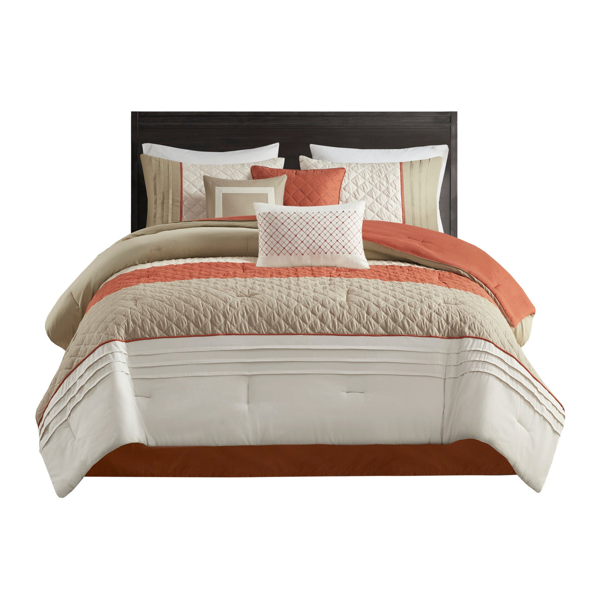 Bed Comforter, Jenson 7 Piece Color Block Stripe Set, Machine-Washable Care for Year-Round Bedroom Comfort and Restful Sleep image 31