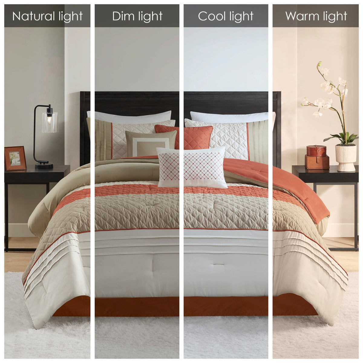 Bed Comforter, Jenson 7 Piece Color Block Stripe Set, Machine-Washable Care for Year-Round Bedroom Comfort and Restful Sleep image 32