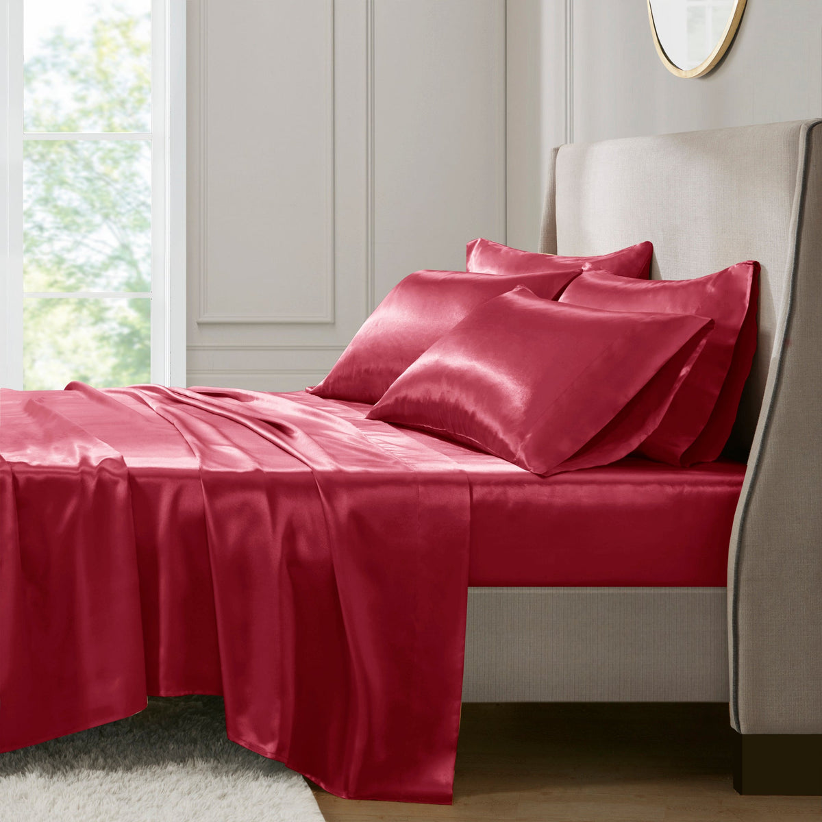 Bed Sheet Set, Satin for Master Bedrooms, Guest Beds and Daily Use, 6 Sizes and 12 Colors, Designed for Everyday Home Use image 32