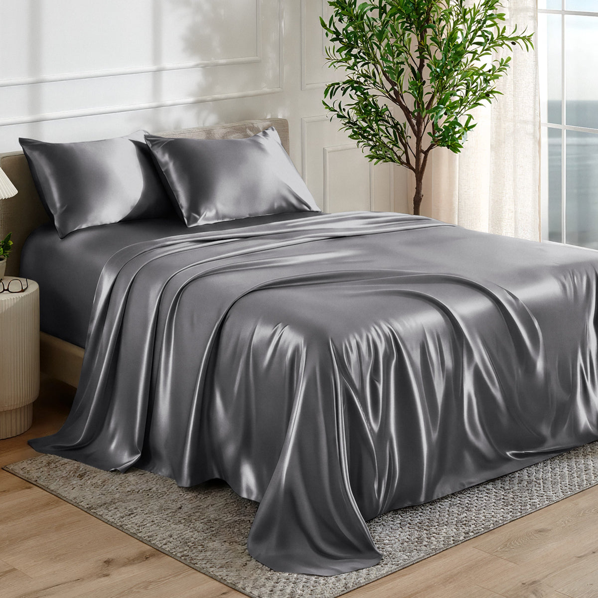 Bed Sheet Set, Satin for Everyday Bedroom Comfort and Guest Rooms, 7 Sizes and 6 Colors, Designed for Everyday Home Use image 32
