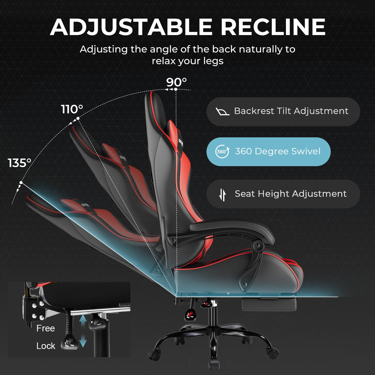 Ergonomic Foot Cushion, Footrest Series GT800A, Adjustable Design for Desks, Home Offices and Seated Comfort, 6 Color Options image 32