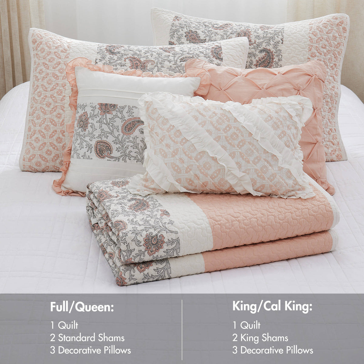Cozy Throw Blanket, Dawn 6 Piece Cotton Percale Quilt Set, Machine-Washable Care for Sofas, Beds and Relaxing at Home, 2 Sizes and 5 Colors image 32