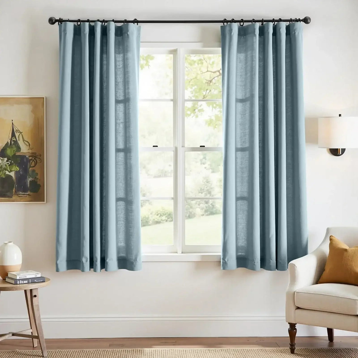 Window Curtain, Solid Linen Blend 3 in 1 Curtains (2 Panels), Lightweight Design for Bedrooms, Living Rooms and Home Privacy image 33