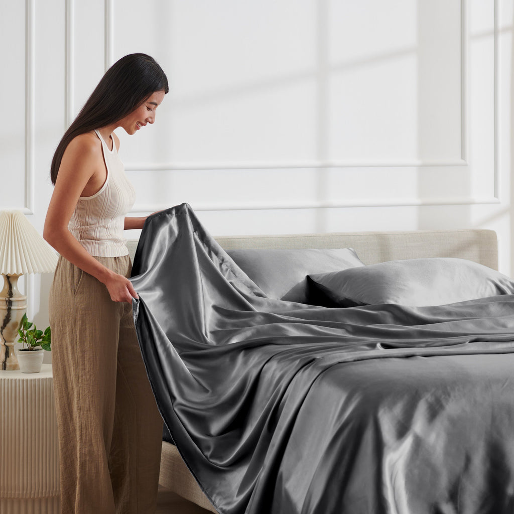 Bed Sheet Set, Satin for Everyday Bedroom Comfort and Guest Rooms, 7 Sizes and 6 Colors, Designed for Everyday Home Use image 33
