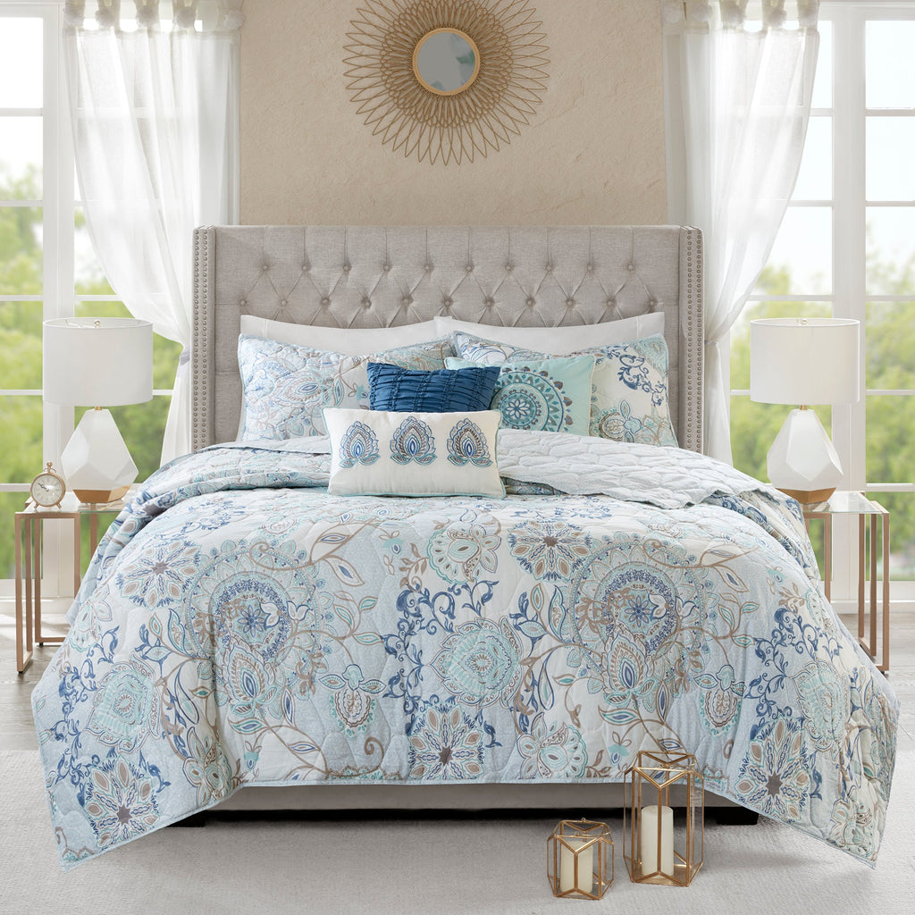 Bed Comforter, Isla 8 Piece Cotton Floral Printed Reversible, Machine-Washable Care for Year-Round Bedroom Comfort and Restful Sleep image 33