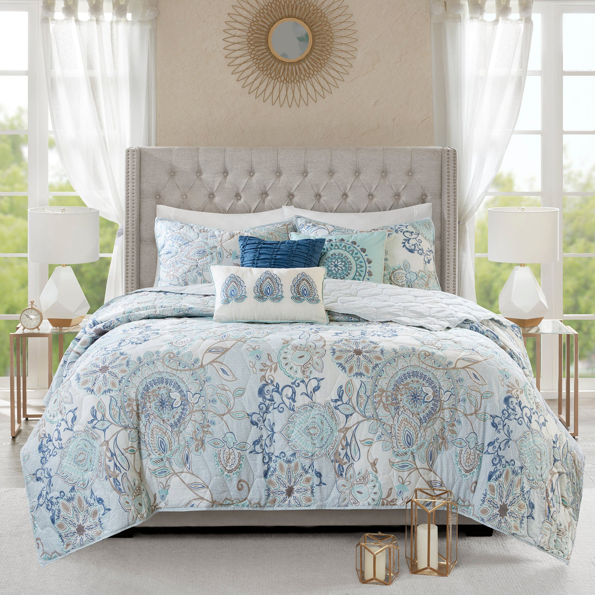 Bed Comforter, Isla 8 Piece Cotton Floral Printed Reversible, Machine-Washable Care for Year-Round Bedroom Comfort and Restful Sleep image 33