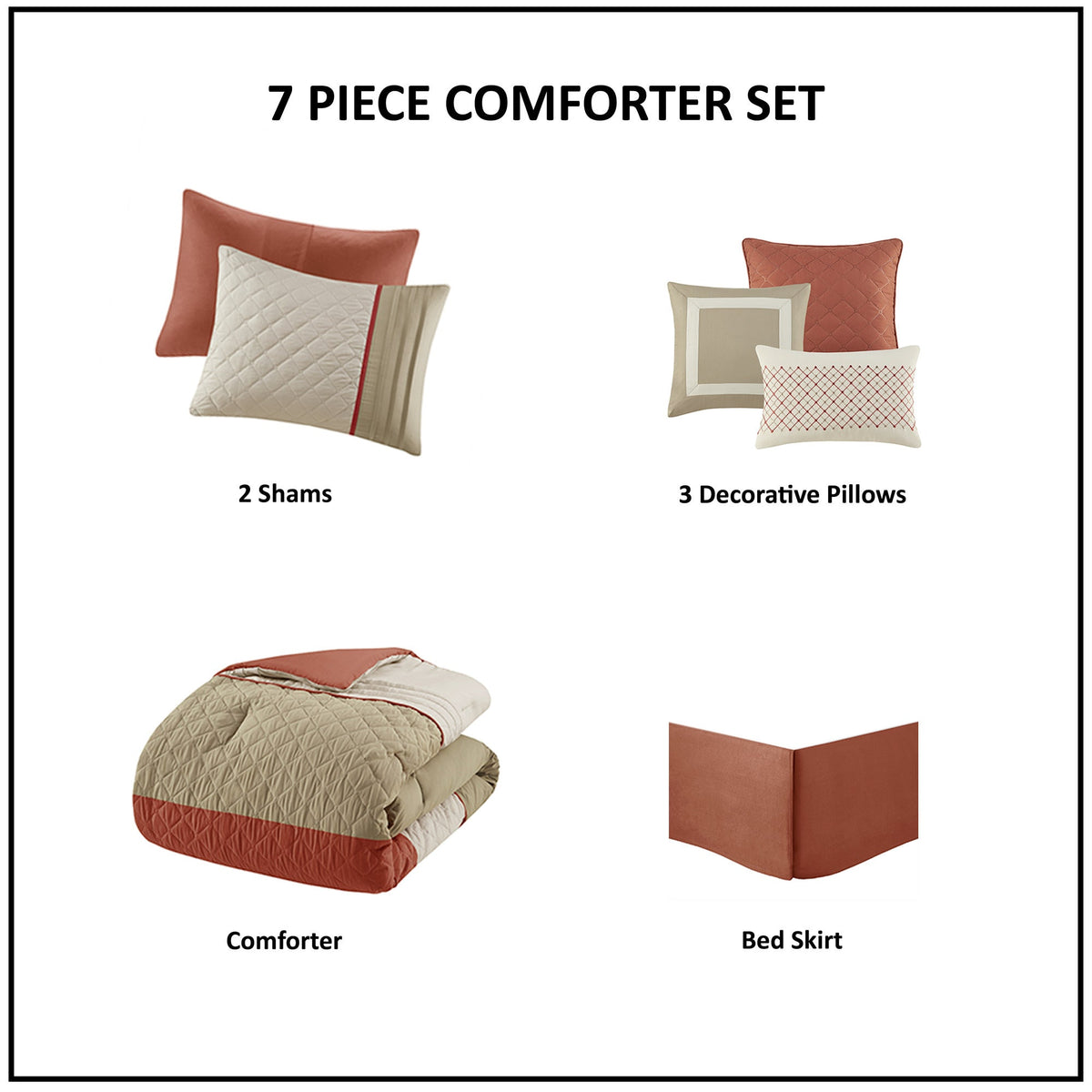 Bed Comforter, Jenson 7 Piece Color Block Stripe Set, Machine-Washable Care for Year-Round Bedroom Comfort and Restful Sleep image 33