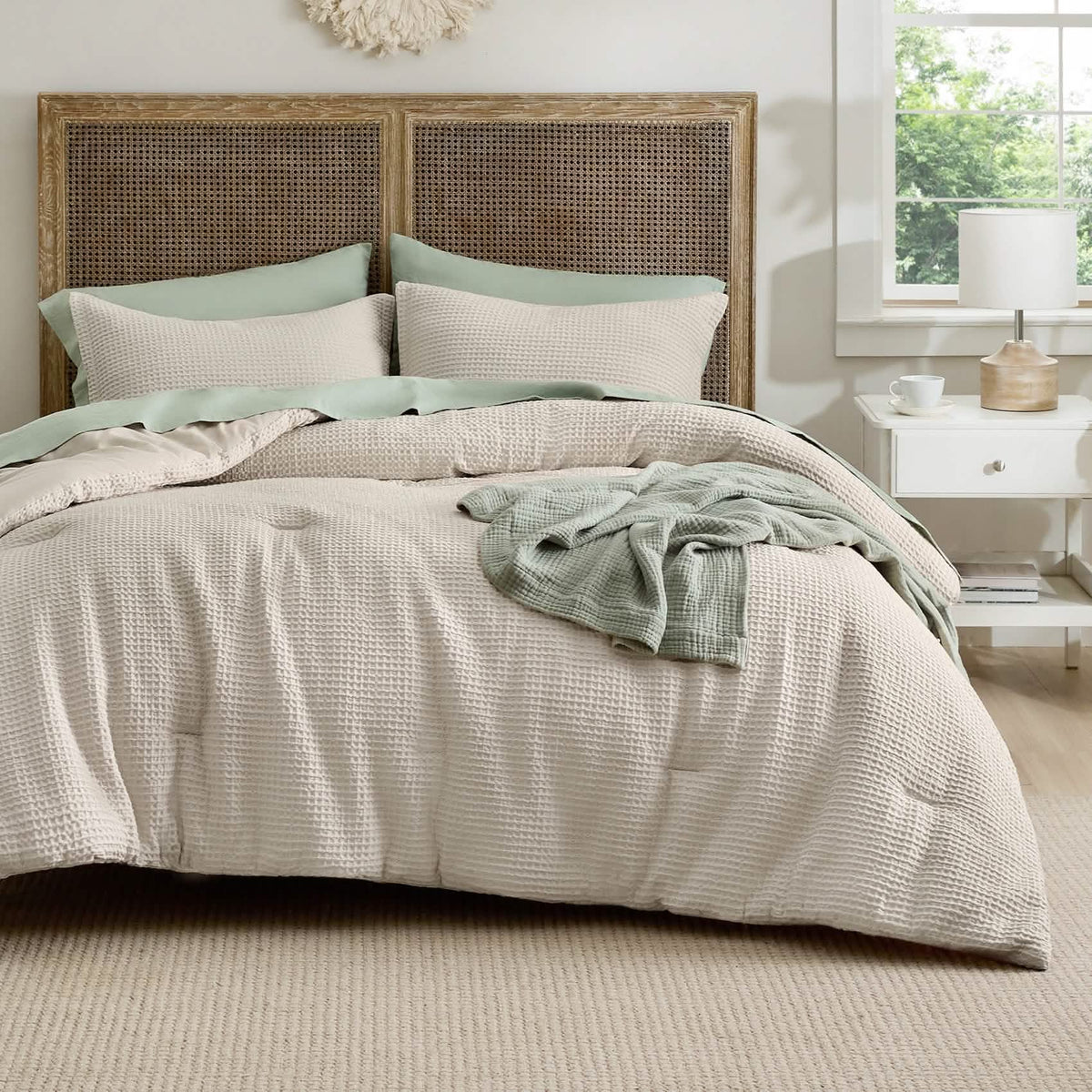 Bed Comforter, Cotton Waffle Weave Set, Breathable Construction for Everyday Bedding and Comfortable Sleep, 5 Sizes and 12 Colors image 33