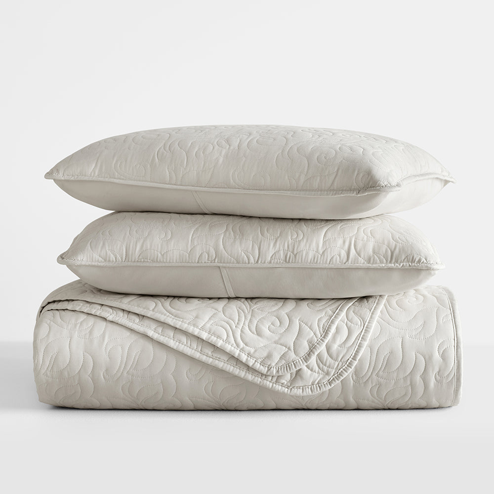 Bed Quilt, 3 Piece Floral Stitch Quilted Coverlet Set for Bedroom Layering and Everyday Bedding, 3 Sizes and 6 Colors image 35