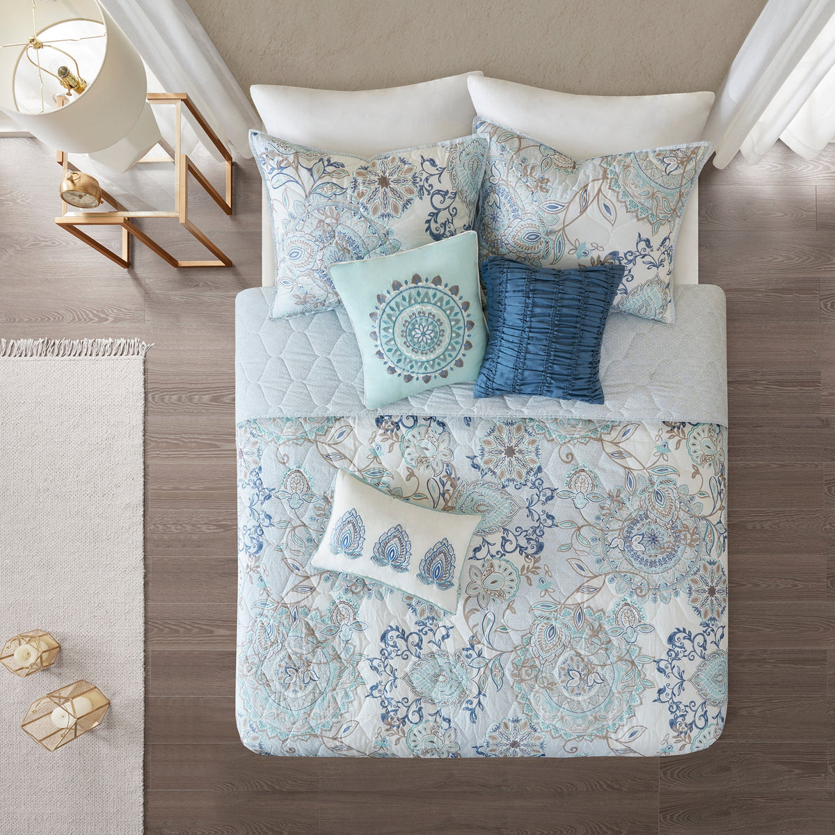 Bed Comforter, Isla 8 Piece Cotton Floral Printed Reversible, Machine-Washable Care for Year-Round Bedroom Comfort and Restful Sleep image 35