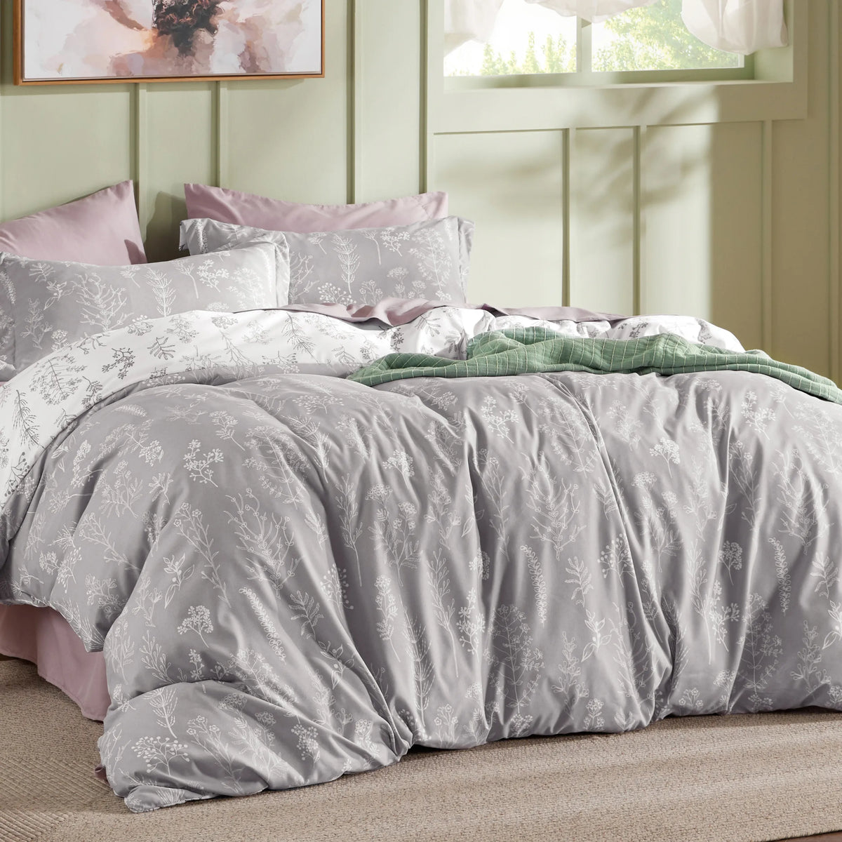 Down & Feather Comforter, Floral Set, Machine-Washable Care for Everyday Bedding and Comfortable Sleep, 7 Sizes and 13 Colors image 35