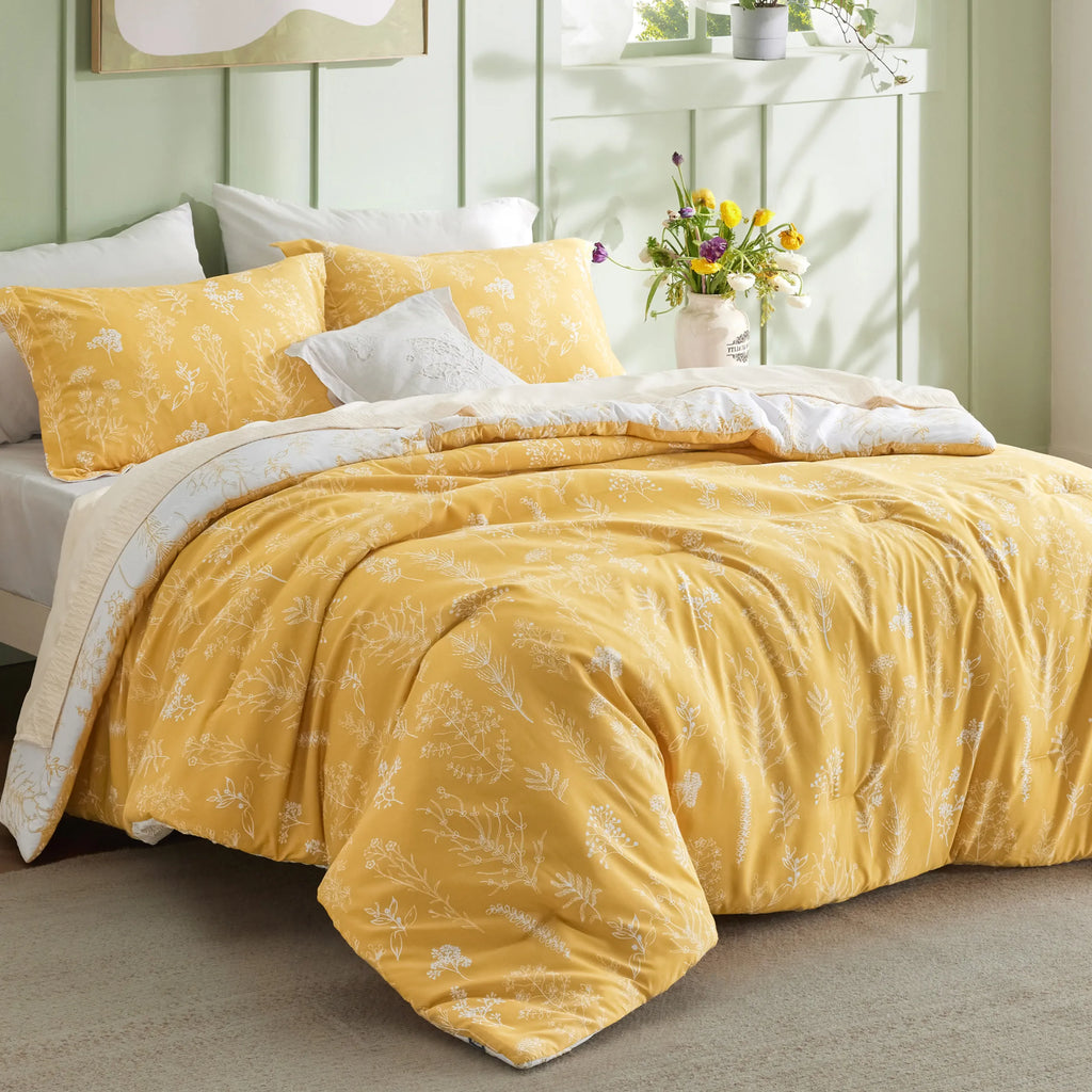 Down & Feather Comforter, Reversible Floral Print Set, Machine-Washable Care for Everyday Bedding and Comfortable Sleep image 35