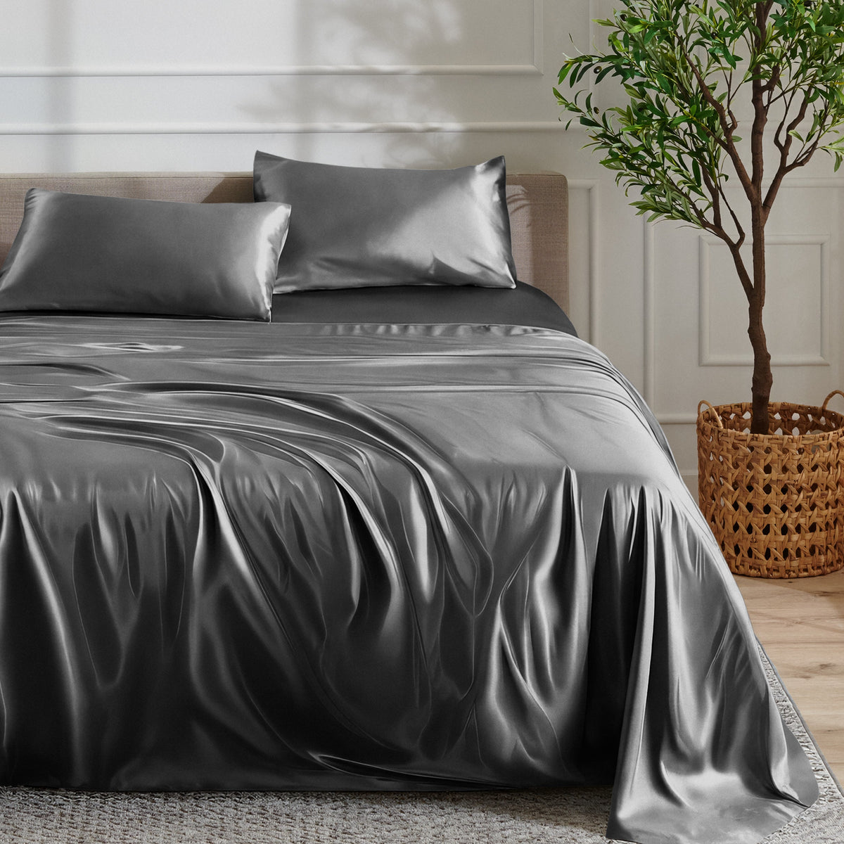 Bed Sheet Set, Satin for Everyday Bedroom Comfort and Guest Rooms, 7 Sizes and 6 Colors, Designed for Everyday Home Use image 35