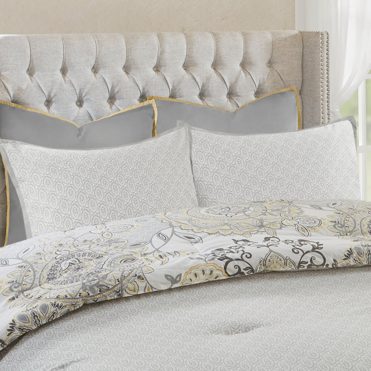 Bed Comforter, Isla 8 Piece Cotton Floral Printed Reversible, Machine-Washable Care for Year-Round Bedroom Comfort and Restful Sleep image 36
