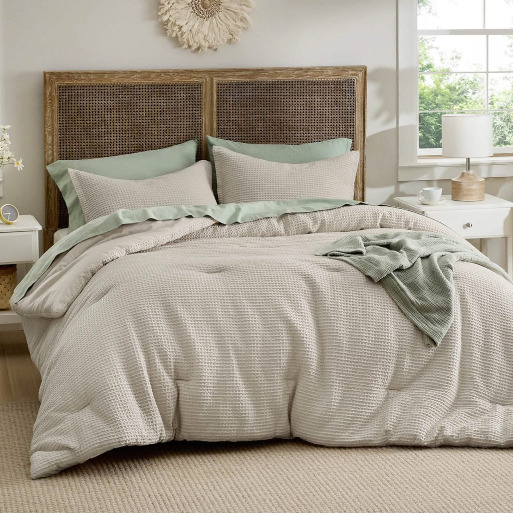 Bed Comforter, Cotton Waffle Weave Set, Breathable Construction for Everyday Bedding and Comfortable Sleep, 5 Sizes and 12 Colors image 36