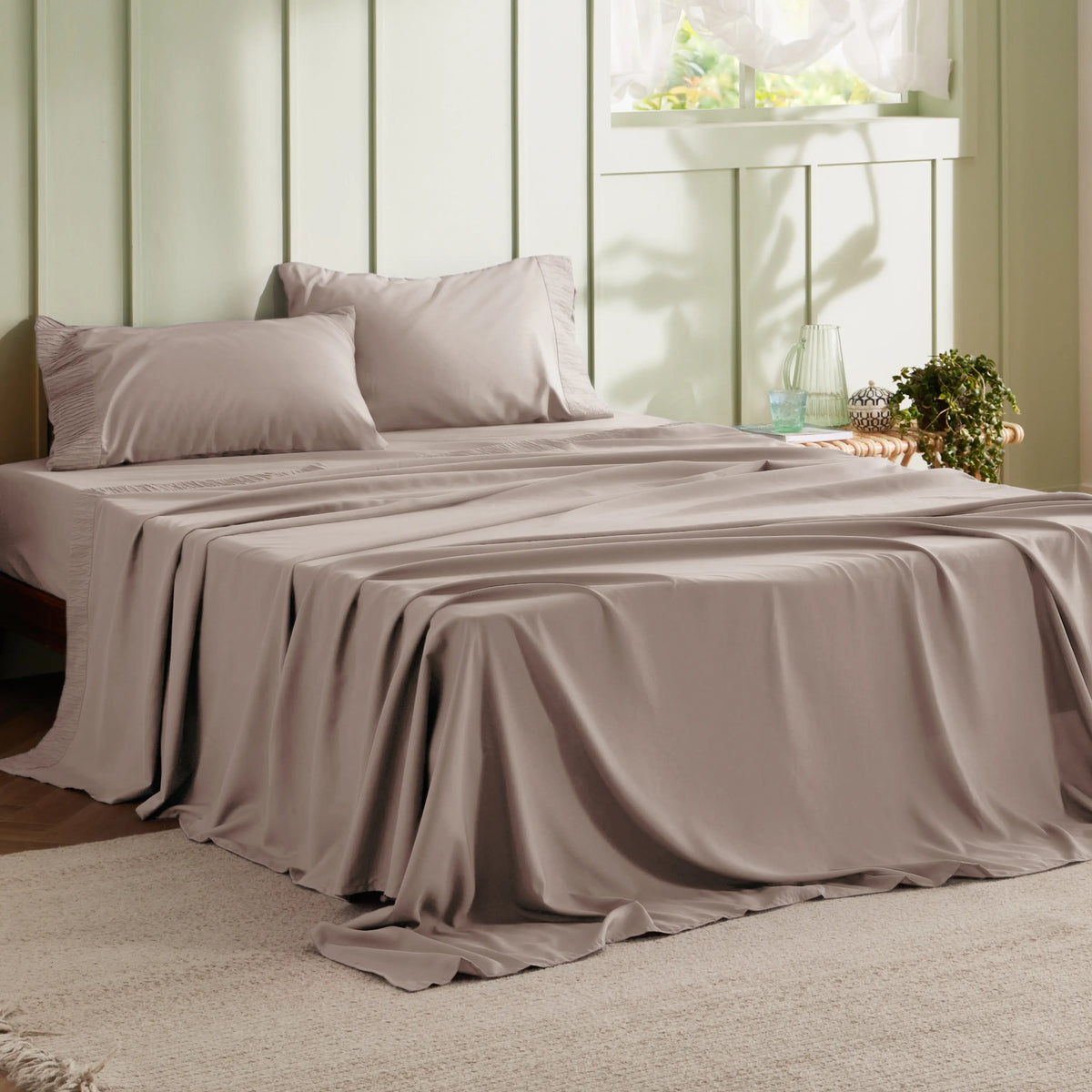 Bed Sheet Set, Ruched, Cooling Comfort, Breathable Construction for Master Bedrooms, Guest Beds and Daily Use, 7 Sizes and 14 Colors image 37