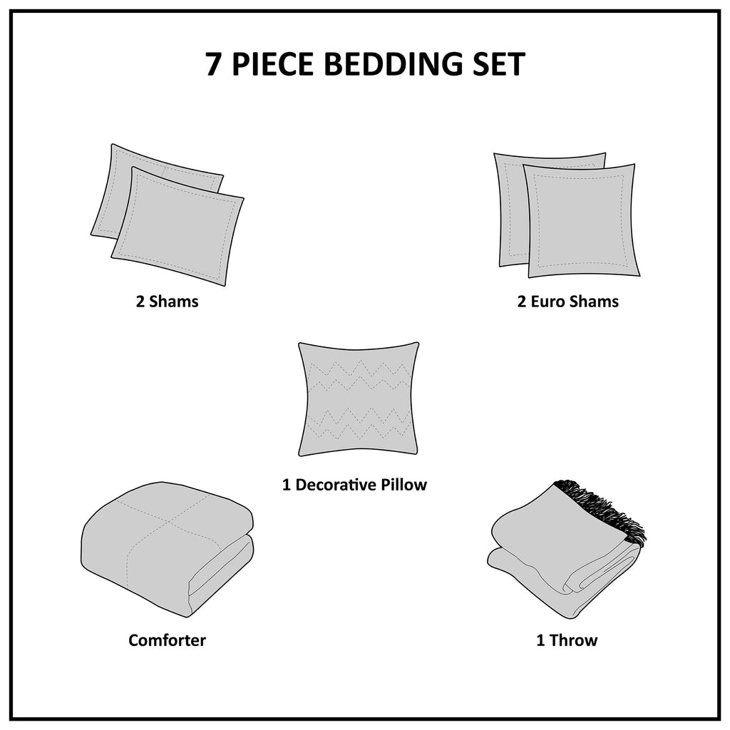 Bed Comforter, Zennia 7 Piece Printed Seersucker Set, Machine-Washable Care for Year-Round Bedroom Comfort and Restful Sleep image 37