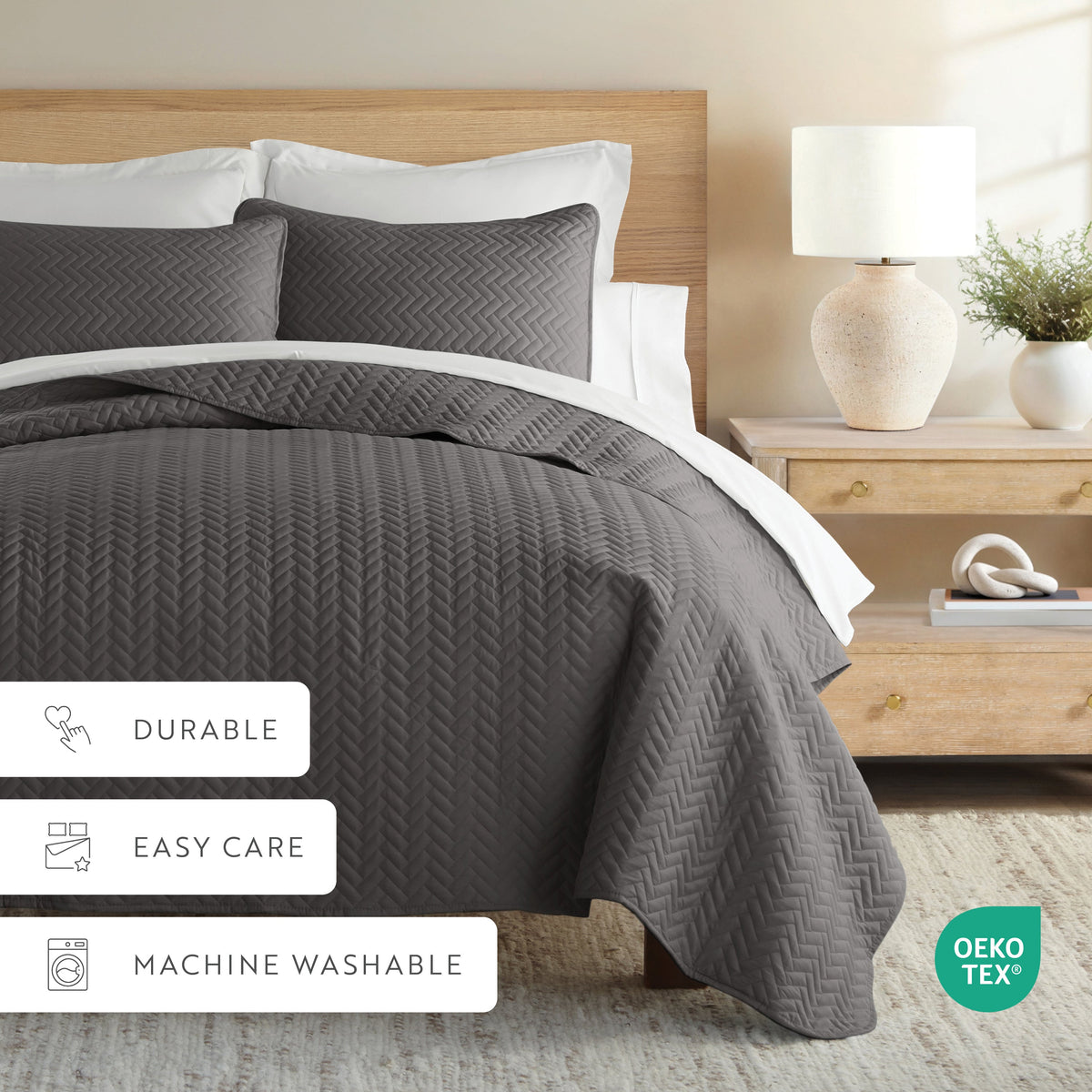 Quilted Coverlet Set, 3 Piece Herringbone for Guest Bedrooms, Layered Beds and Everyday Bedding, 3 Sizes and 6 Colors image 37