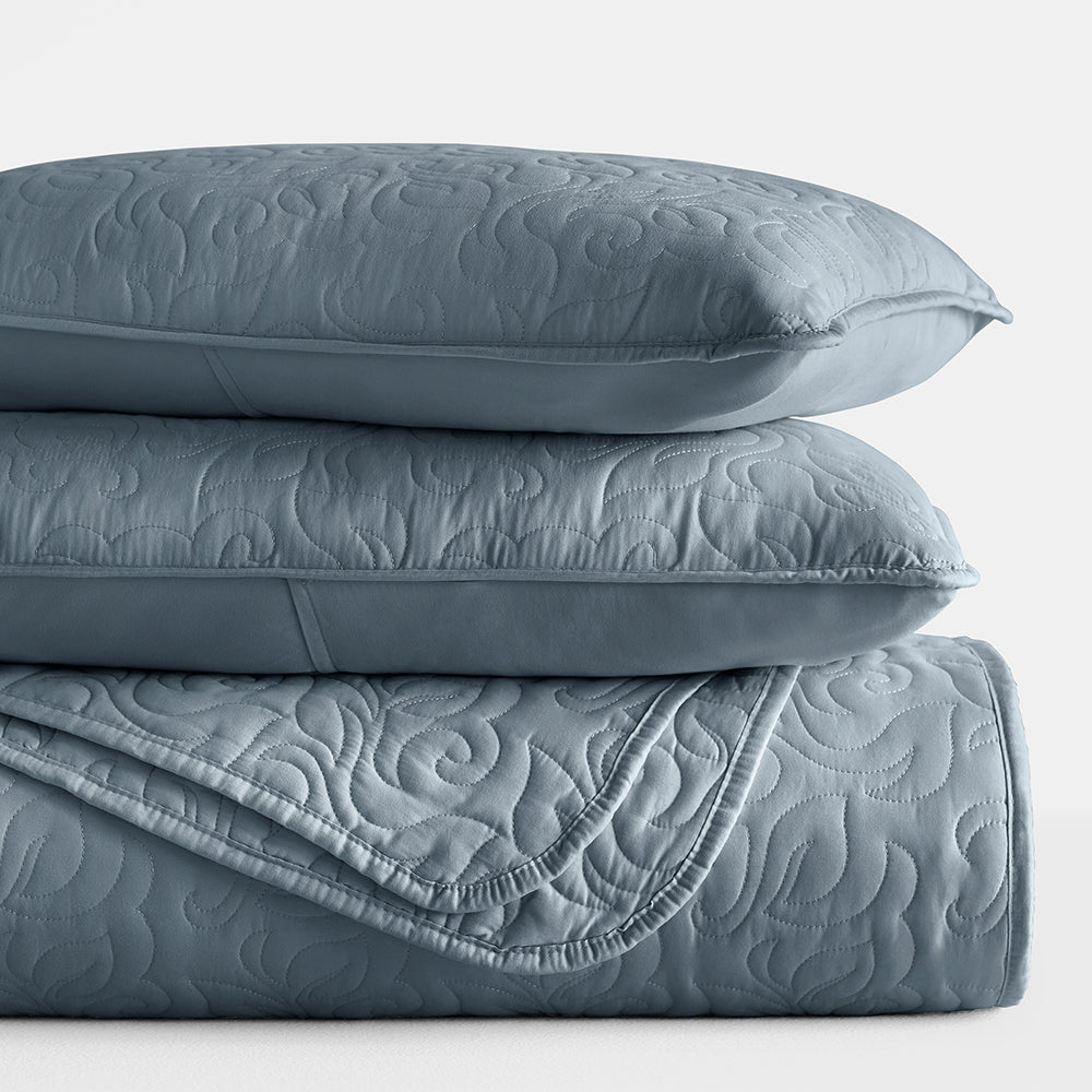Bed Quilt, 3 Piece Floral Stitch Quilted Coverlet Set for Bedroom Layering and Everyday Bedding, 3 Sizes and 6 Colors image 38