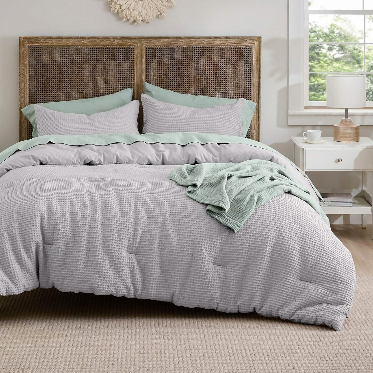 Bed Comforter, Cotton Waffle Weave Set, Breathable Construction for Everyday Bedding and Comfortable Sleep, 5 Sizes and 12 Colors image 38