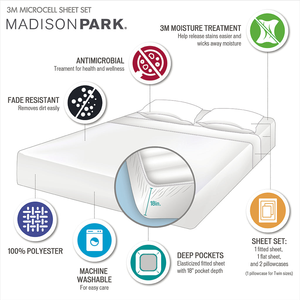Bed Sheet Set, 3M Microcell Luxurious Brushed Microfiber Deep, Lightweight Design for Master Bedrooms, Guest Beds and Daily Use image 38