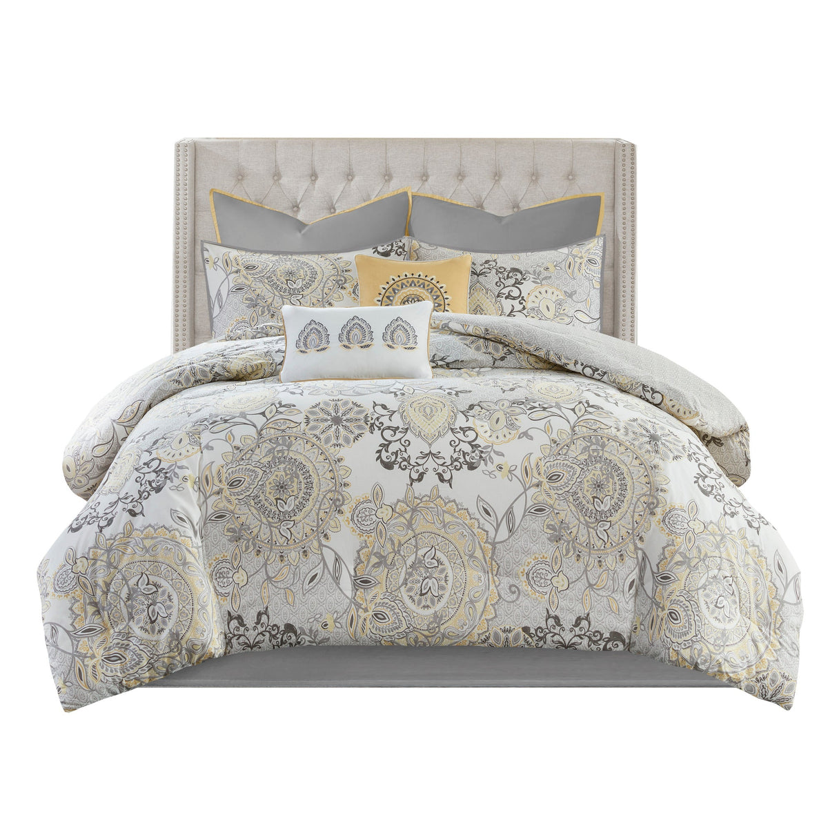 Bed Comforter, Isla 8 Piece Cotton Floral Printed Reversible, Machine-Washable Care for Year-Round Bedroom Comfort and Restful Sleep image 38