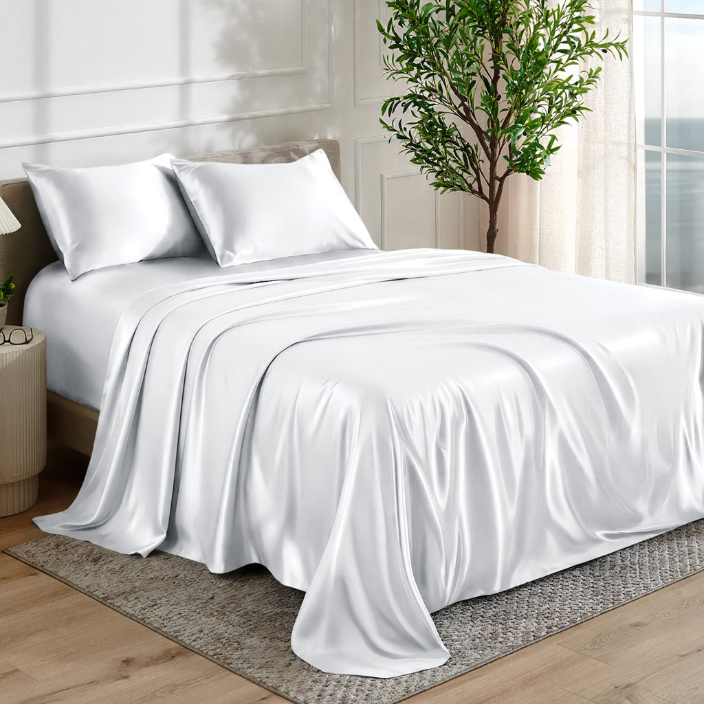 Bed Sheet Set, Satin for Everyday Bedroom Comfort and Guest Rooms, 7 Sizes and 6 Colors, Designed for Everyday Home Use image 39