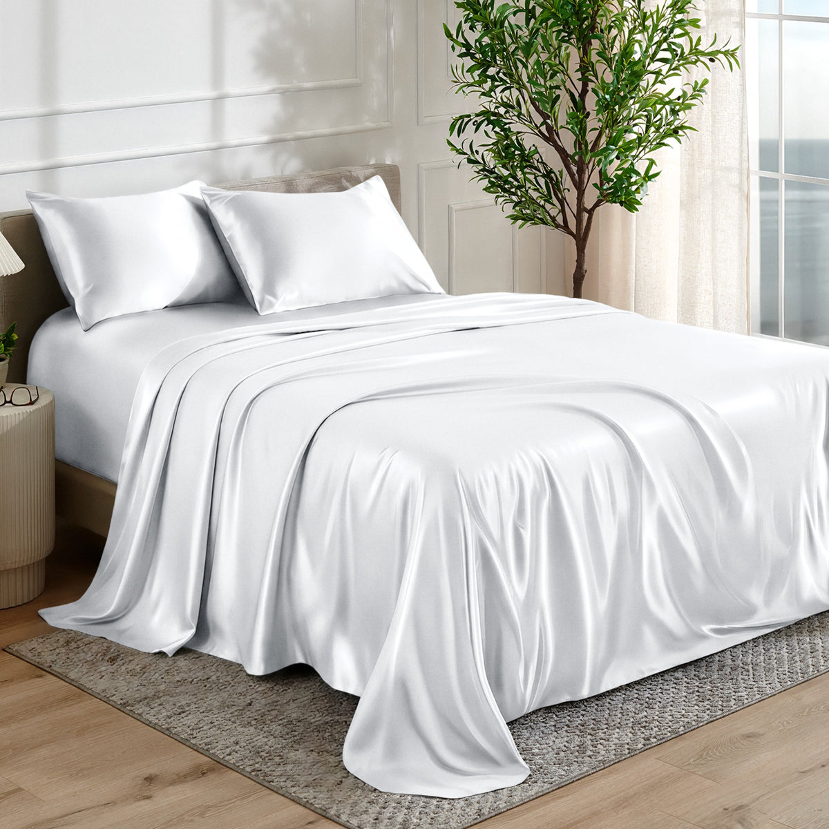 Bed Sheet Set, Satin for Everyday Bedroom Comfort and Guest Rooms, 7 Sizes and 6 Colors, Designed for Everyday Home Use image 39