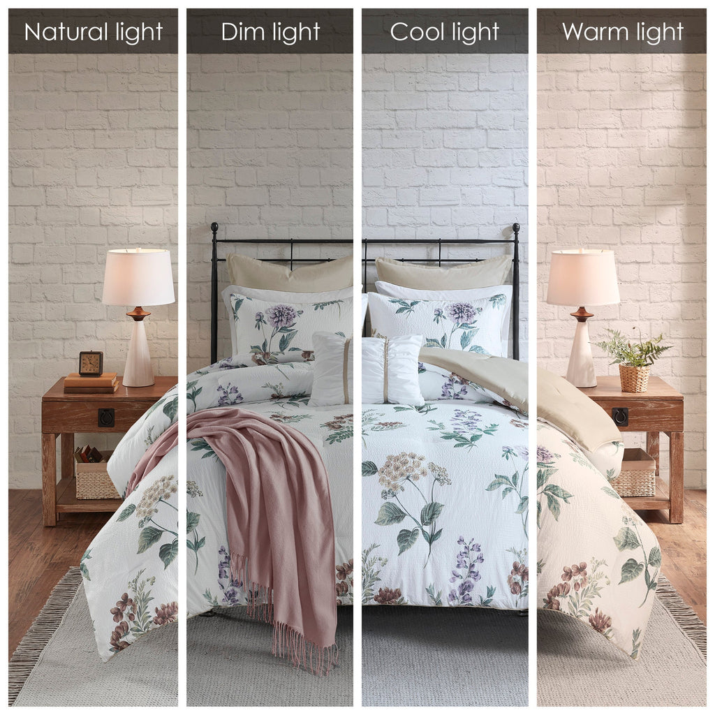 Bed Comforter, Zennia 7 Piece Printed Seersucker Set, Machine-Washable Care for Year-Round Bedroom Comfort and Restful Sleep image 39