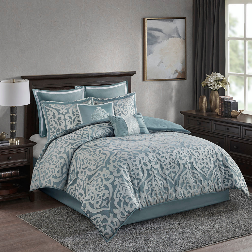 Bed Comforter, Odette 8 Piece Jacquard Set, Machine-Washable Care, Hypoallergenic Comfort for Year-Round Bedroom Comfort and Restful Sleep image 40